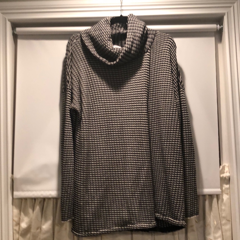 CAbi Black and White Cowl Neck Sweater